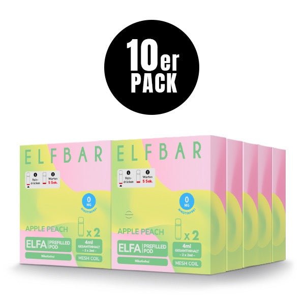 Elfbar ELFA Apple Peach 0mg 10x Sparpaket, zehn 2er Packungen, nikotinfreie Pods für Elfa System, Smokeyz24.de