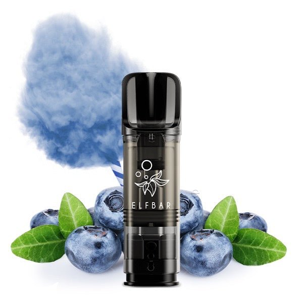 Elfbar ELFA Pod Blueberry Cotton Candy 20mg vor Blaubeer-Zuckerwatte-Hintergrund, süße Nikotinsalz Pods, Smokeyz24.de