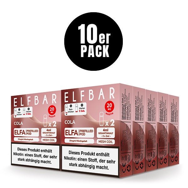 Elfbar ELFA Pods Cola 20mg 10x Sparpaket, zehn 2er Packungen, Cola Pods für Elfa System, Smokeyz24.de