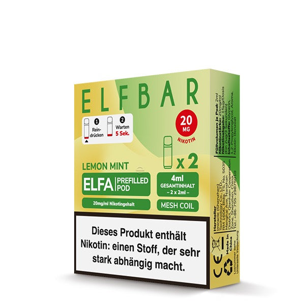 Elfa Pod Lemon Mint 20mg – 2er-Pack von Elfbar Verpackung