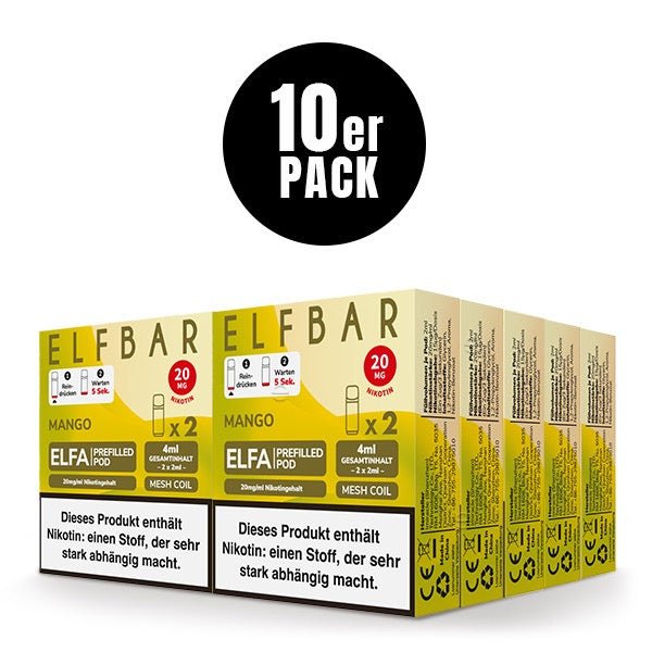 Elfbar ELFA Pods Mango 20mg 10x Sparpaket, zehn 2er Packungen, Mango Pods für Elfa System, Smokeyz24.de