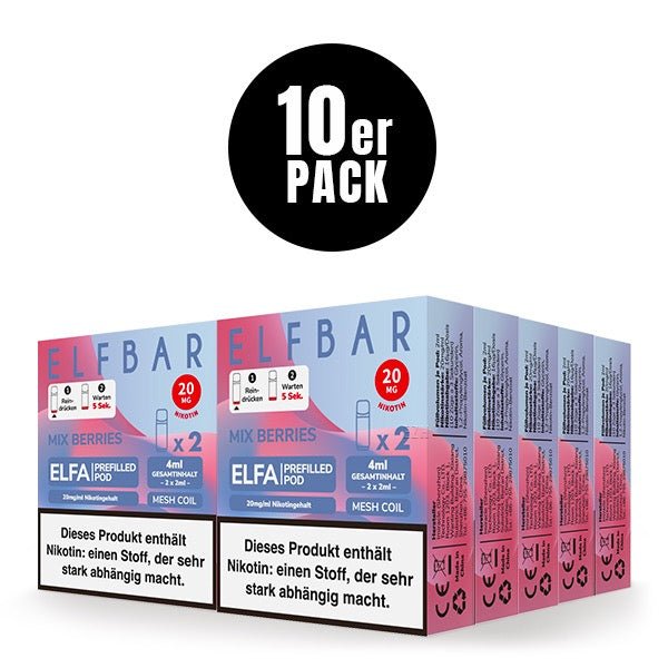 Elfbar ELFA Pods Mix Berries 20mg 10x Sparpaket, zehn 2er Packungen, Beerenmischung Pods für Elfa System, Smokeyz24.de