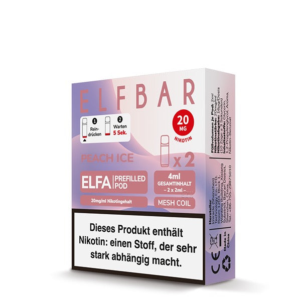 Elfa Pod Peach Ice 20mg – 2er-Pack von Elfbar, süßer Pfirsich mit Cooling-Effekt Verpackung