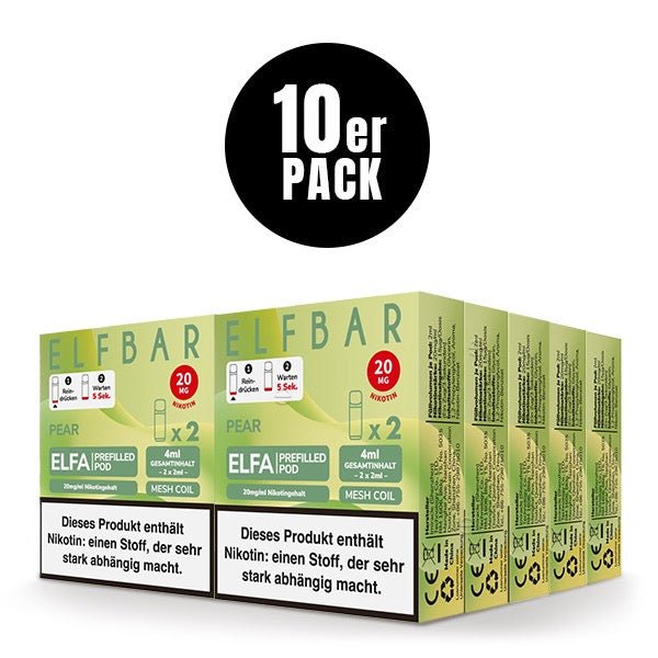 Elfbar ELFA Pods Pear 20mg 10x Sparpaket, zehn 2er Packungen, Birne Pods für Elfa System, Smokeyz24.de