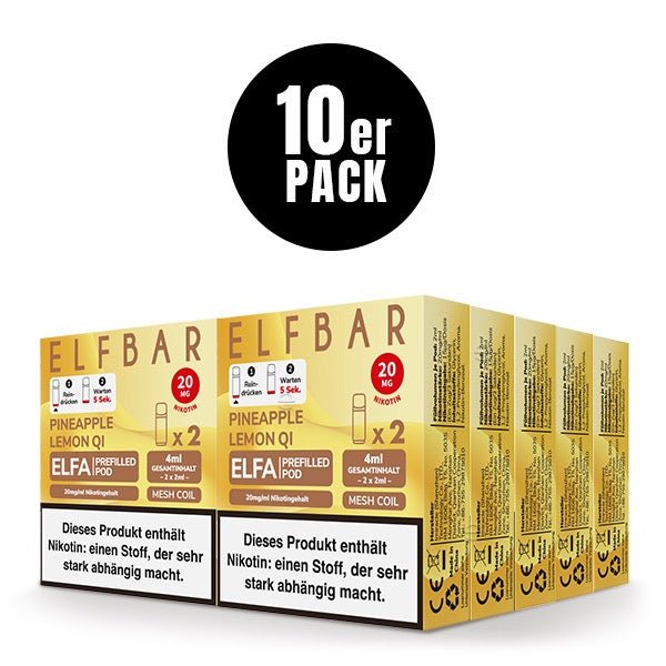 Elfbar ELFA Pods Pineapple Lemon Qi 20mg 10x Sparpaket, zehn 2er Packungen, Ananas Zitrone Pods für Elfa System, Smokeyz24.de