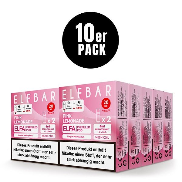Elfbar ELFA Pods Pink Lemonade 20mg 10x Sparpaket, zehn 2er Packungen, Pink Lemonade Pods für Elfa System, Smokeyz24.de