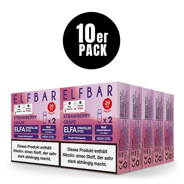 Elfbar ELFA Pods Strawberry Grape 20mg 10x Sparpaket, zehn 2er Packungen, Erdbeere Traube Pods für Elfa System, Smokeyz24.de