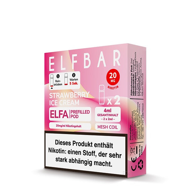 Elfa Pod Strawberry Ice Cream 20mg – 2er-Pack von Elfbar, cremig-süßer Erdbeer-Vanille-Geschmack Verpackung