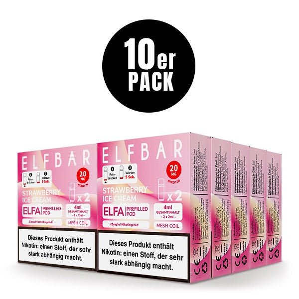 Elfbar ELFA Pods Strawberry Ice Cream 20mg 10x Sparpaket, zehn 2er Packungen, Erdbeere Vanilleeis Pods für Elfa System, Smokeyz24.de