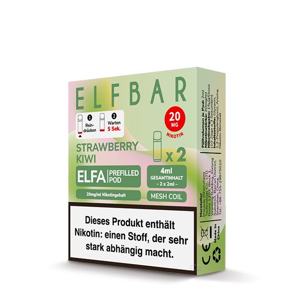 Elfa Pod Strawberry Kiwi 20mg – 2er-Pack von Elfbar, süß-säuerliche Erdbeer-Kiwi-Kombination Verpackung