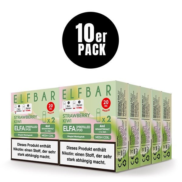 Elfbar ELFA Pods Strawberry Kiwi 20mg 10x Sparpaket, zehn 2er Packungen, Erdbeere Kiwi Pods für Elfa System, Smokeyz24.de