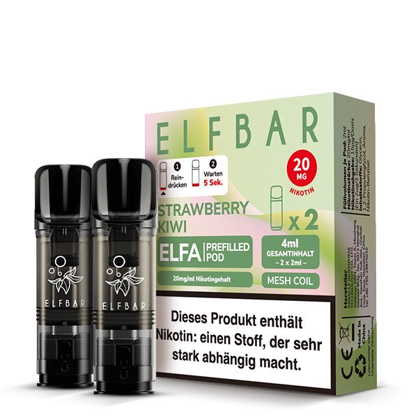 Elfa Pod Strawberry Kiwi 20mg – 2er-Pack von Elfbar, süß-säuerliche Erdbeer-Kiwi-Kombination