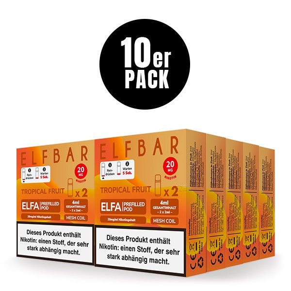 Elfbar ELFA Pods Tropical Fruit 20mg 10x Sparpaket, zehn 2er Packungen, Tropical Fruit Pods für Elfa System, Smokeyz24.de