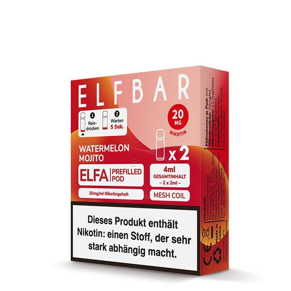 Außenansicht Verpackung Elfa Pod Watermelon Mojito 20mg – Packung mit 2 Pods