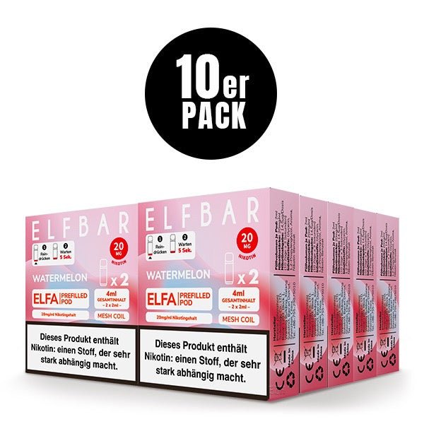Elfbar ELFA Pods Watermelon 20mg 10x Sparpaket, zehn 2er Packungen, Wassermelone Pods für Elfa System, Smokeyz24.de