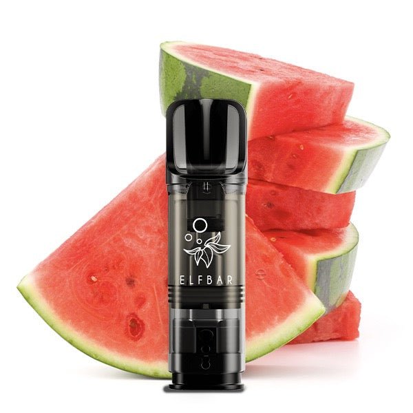 Elfbar ELFA Pod Watermelon 20mg vor Wassermelonen-Hintergrund, fruchtig-erfrischende Nikotinsalz Pods, Smokeyz24.de