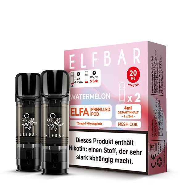 Elfa Pod Watermelon 20mg – 2er-Pack von Elfbar mit saftigem Wassermelonen-Geschmack, kompatibel mit Elfa, Elfa Turbo & Lost Mary Tappo.