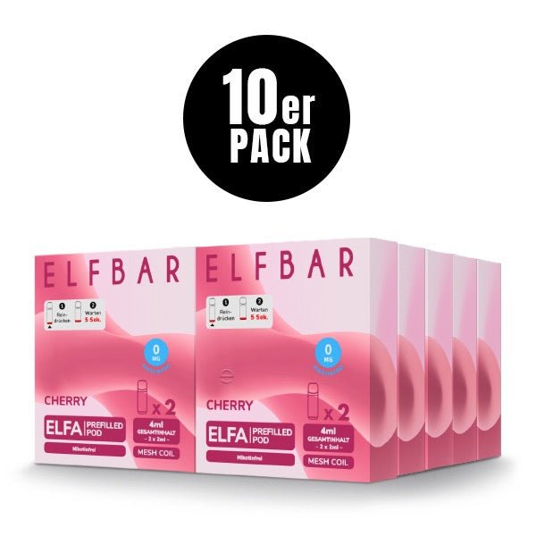 Elfbar ELFA Cherry 0mg 10x Sparpaket, zehn 2er Packungen, nikotinfreie Kirsche Pods für Elfa System, Smokeyz24.de