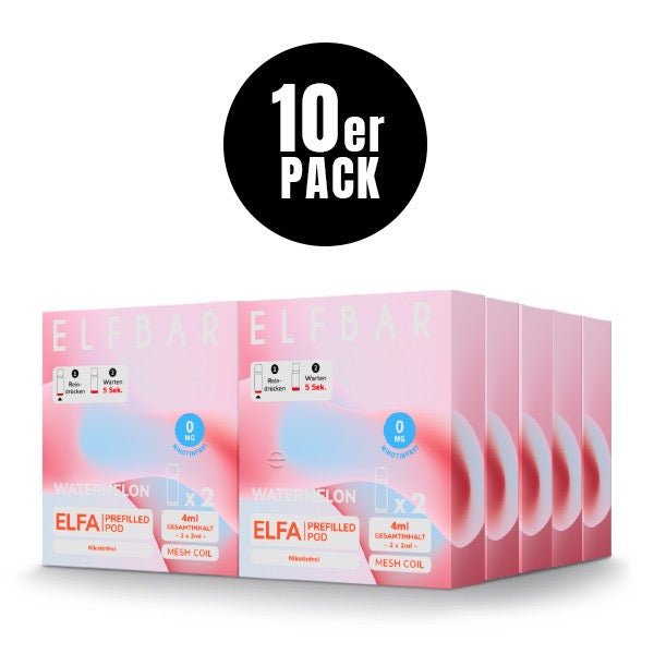 Elfbar ELFA Watermelon 0mg 10x Sparpaket, zehn 2er Packungen, nikotinfreie Wassermelonen Pods für Elfa System, Smokeyz24.de
