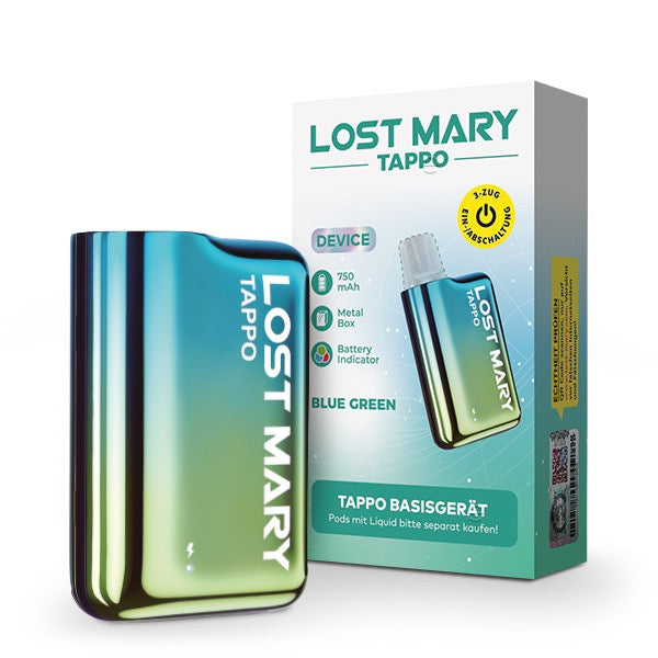 Lost Mary Tappo Akku Blau Grün Gerät und Packung