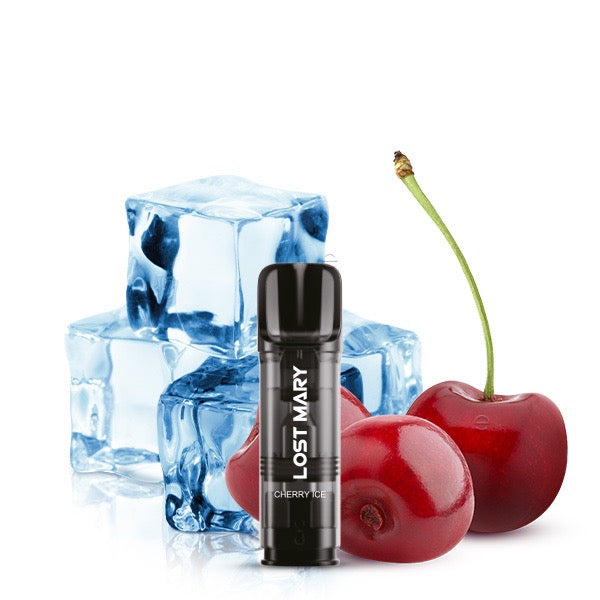 Lost Mary Tappo Pod Cherry Ice Geschmäcker im Hintergrund