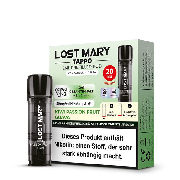 Lost Mary Tappo Pods Kiwi Passion Fruit Guava – tropisches Aroma für intensiven Geschmack Verpackung