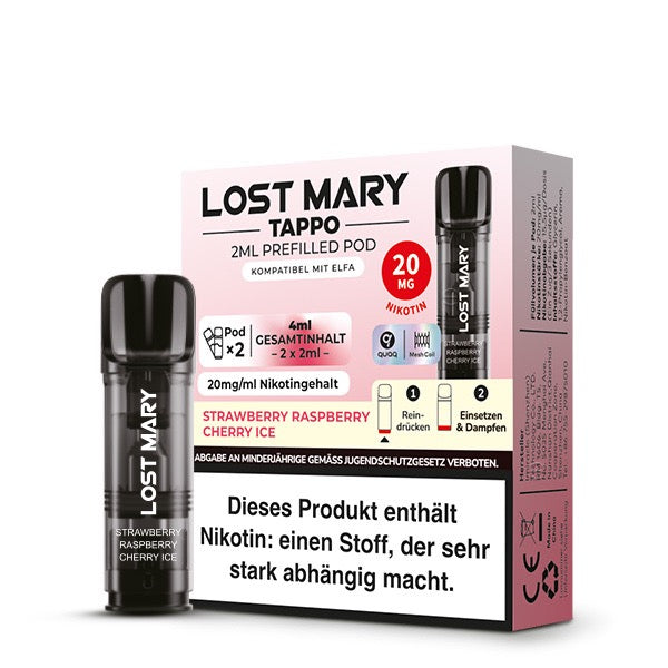 Lost Mary Tappo Pod Strawberry Raspberry Cherry Ice Verpackung und Pod