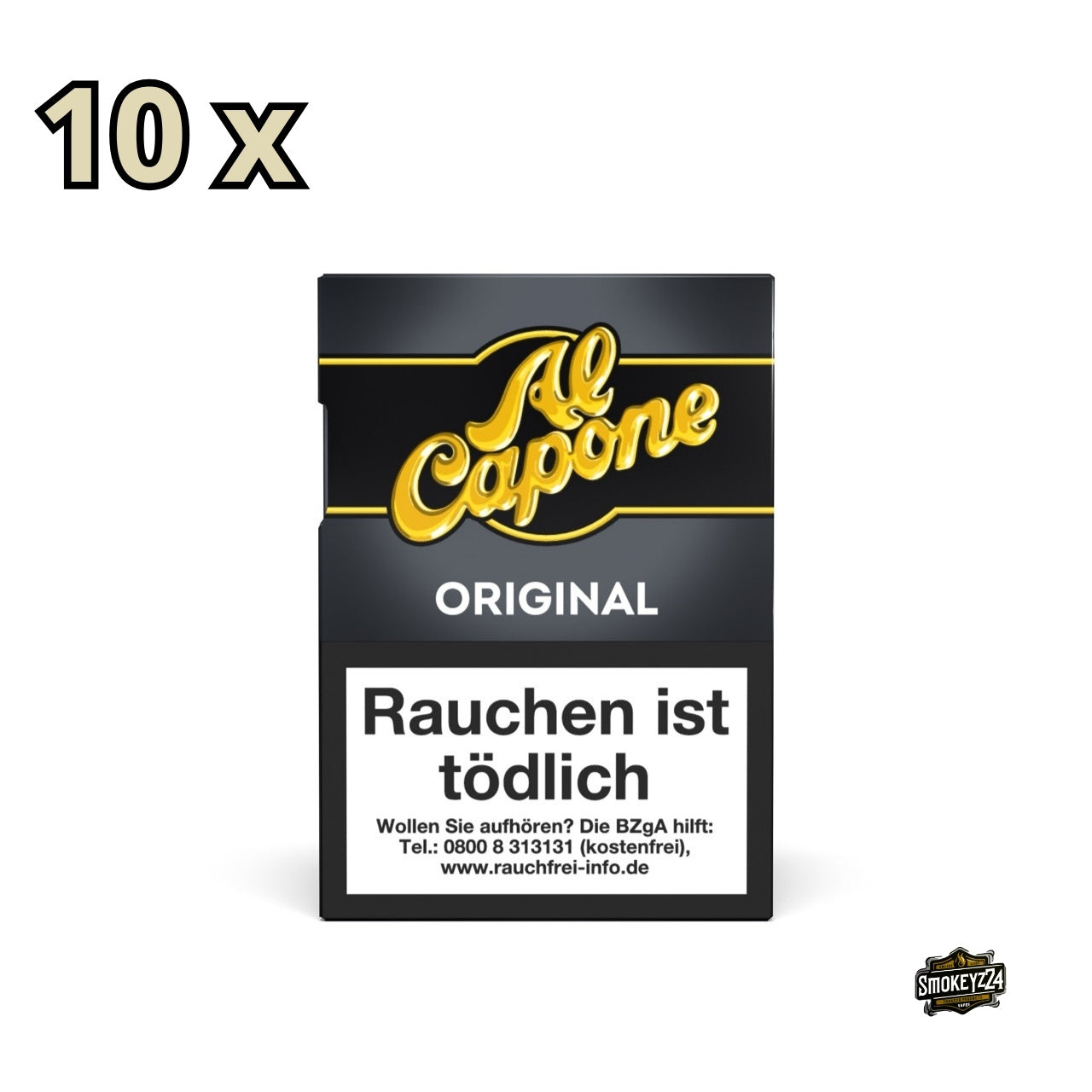 Al Capone Pockets Original Filter Zigarillos 10x18er – Schachtel von vorne mit klassischem Branding