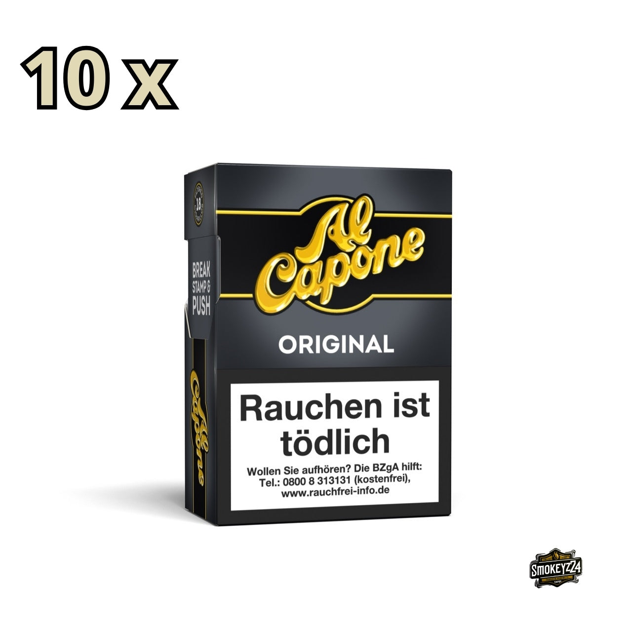 Al Capone Pockets Original Filter Zigarillos 10x18er – seitliche Ansicht der Verpackung im Vorratsformat