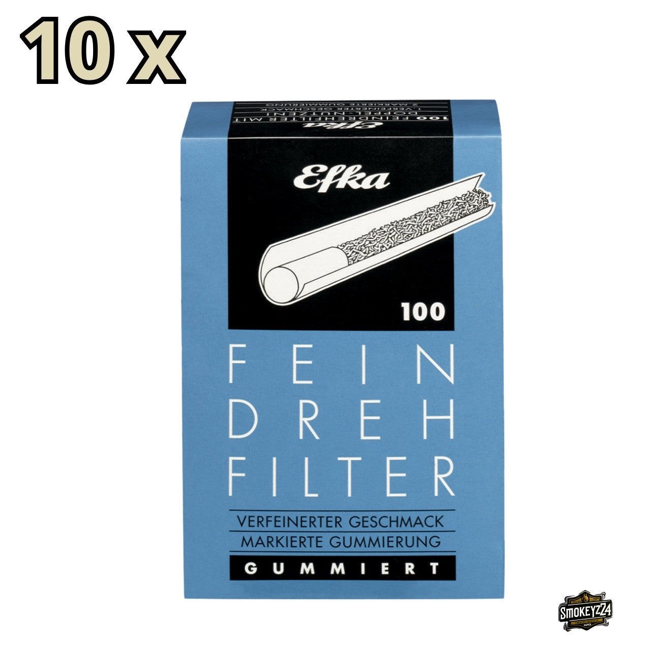 Efka Feindrehfilter 8 mm – 10x100er Box, Packung frontal mit 10x Hinweis
