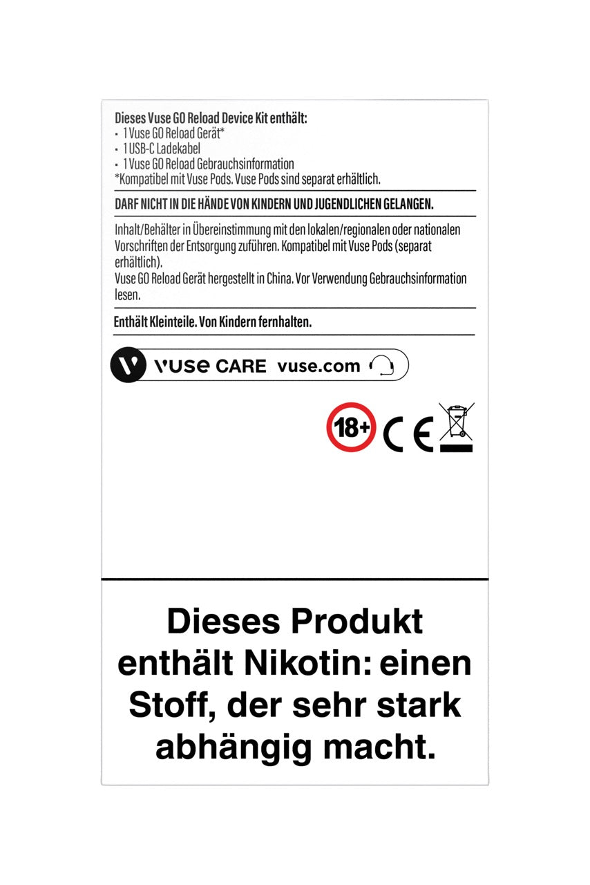 Vuse Go Reload Schwarz Verpackung Rückseite