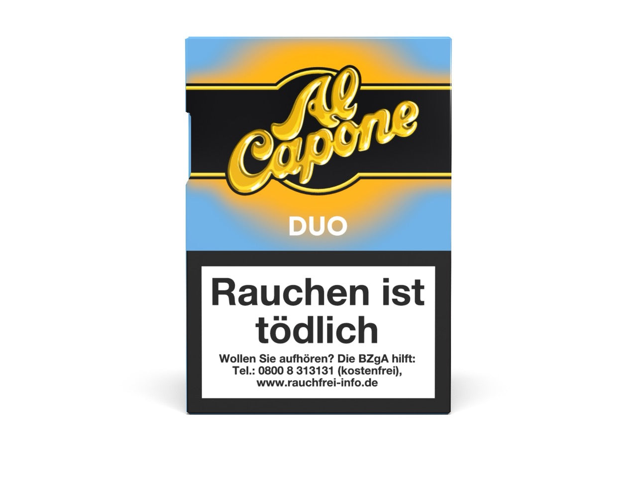Al Capone Pockets Duo Filter 18er – Vorderseite der aromatisierten Zigarillo-Packung mit innovativem Doppelaroma