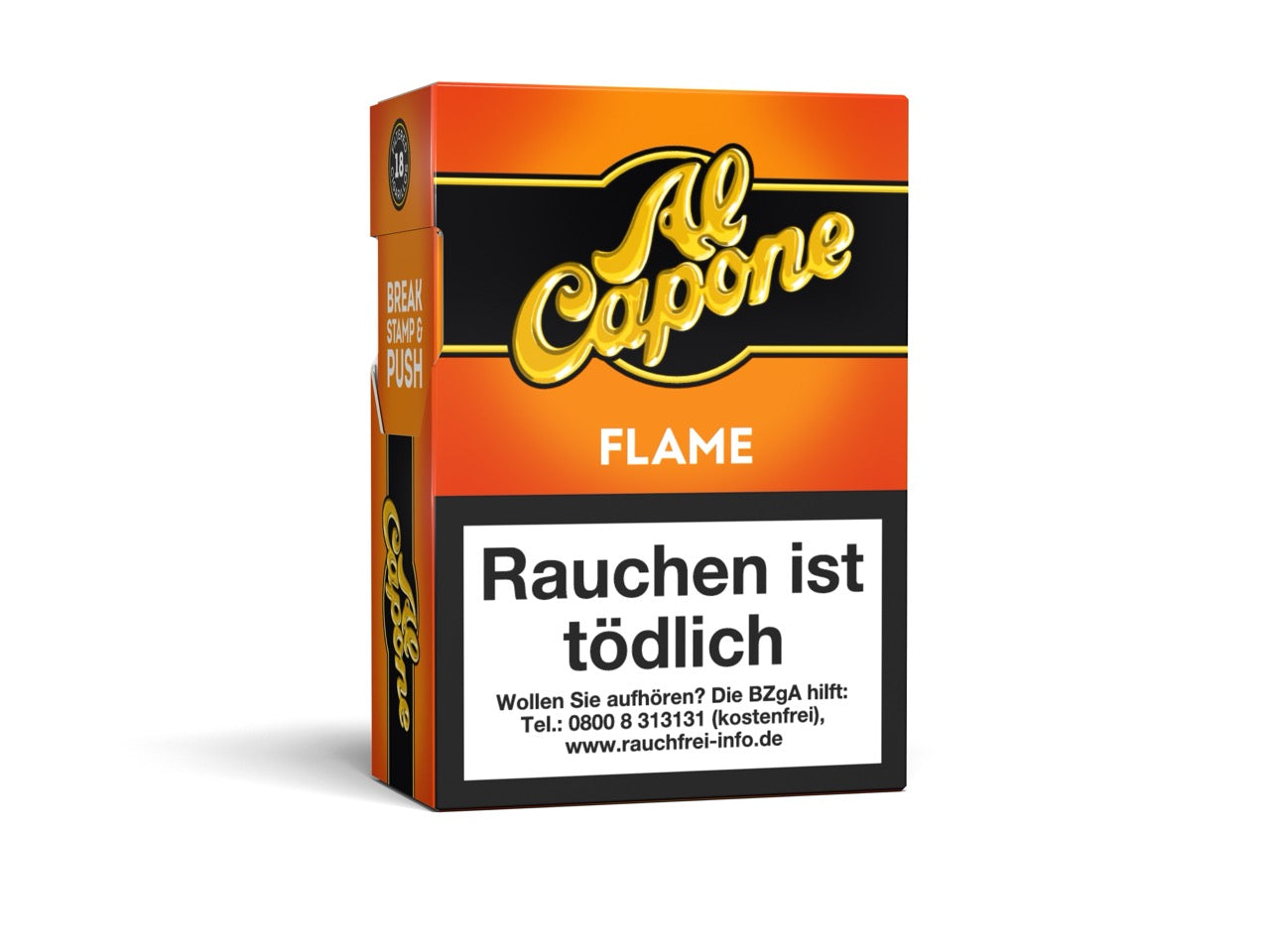 Al Capone Pockets Flame Filter Zigarillos 18er – Seitenansicht der Packung im kompakten Pocket-Format