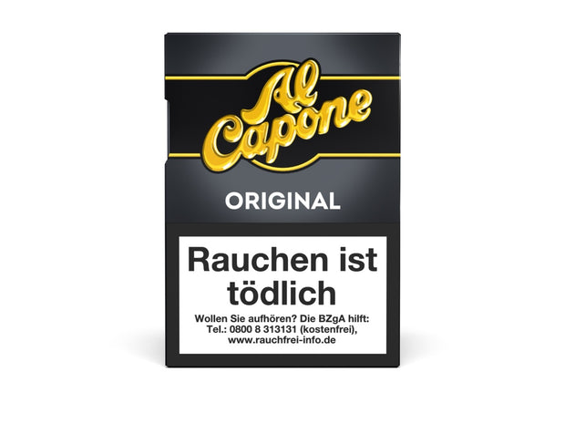 Vorderansicht der Al Capone Pockets Original Filter Zigarillos 18er Packung – stilvoll und kompakt