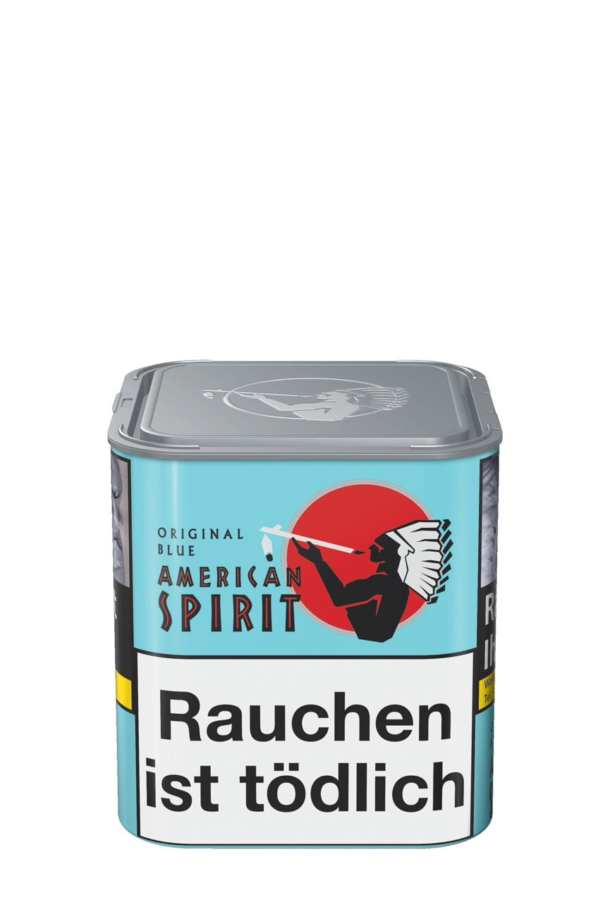 American Spirit Original Blue TIN-S Stopftabak 80g Dose – frontal fotografiert, markantes Design in Blau.