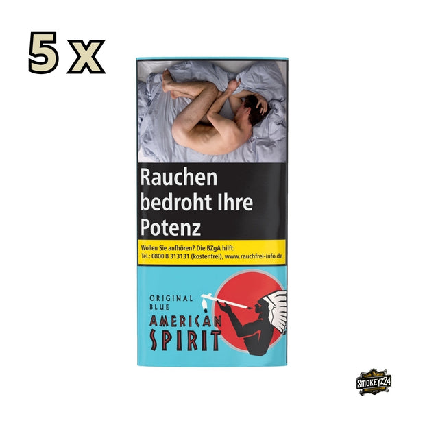 American Spirit Original Blue Drehtabak 5x30g – Gebinde mit fünf Pouches, Frontalansicht