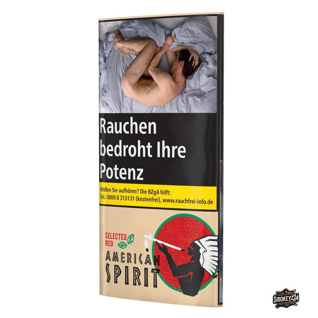American Spirit Selected Red Drehtabak 30g – Pouch leicht seitlich, Fresh-Seal-Beutel mit Warnbild