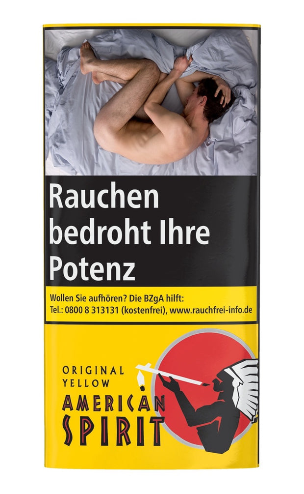 American Spirit Original Yellow Drehtabak 30g – Frontalansicht des gelben Pouches mit markantem Logo