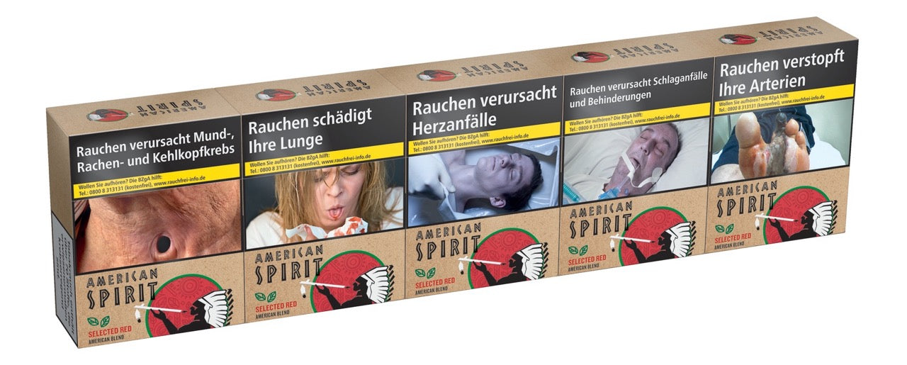 American Spirit Red Zigaretten Stange seitlich, Großpackung, umweltfreundliches Design, rote Farbe.