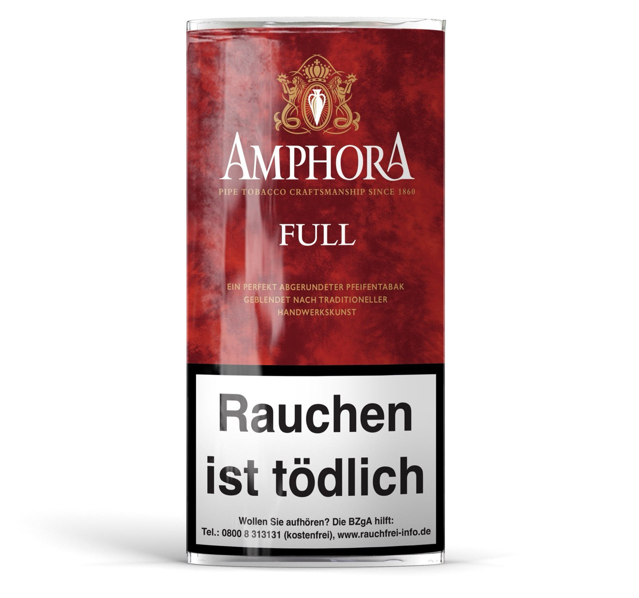 Amphora Full Aroma Pfeifentabak 50g Pouch – rote Verpackung, Mischung mit Frucht- und Vanillearoma, ausgewogener Genuss