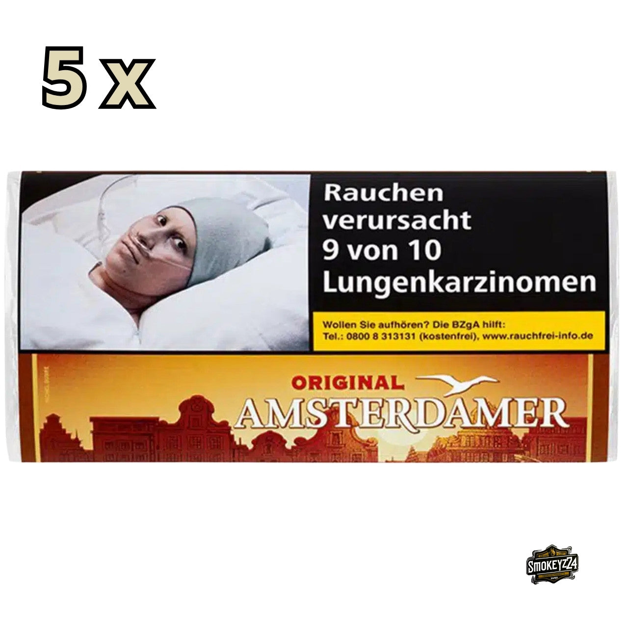 Amsterdamer Original Drehtabak 30g Pouch, frontal fotografiert mit Frischeverschluss