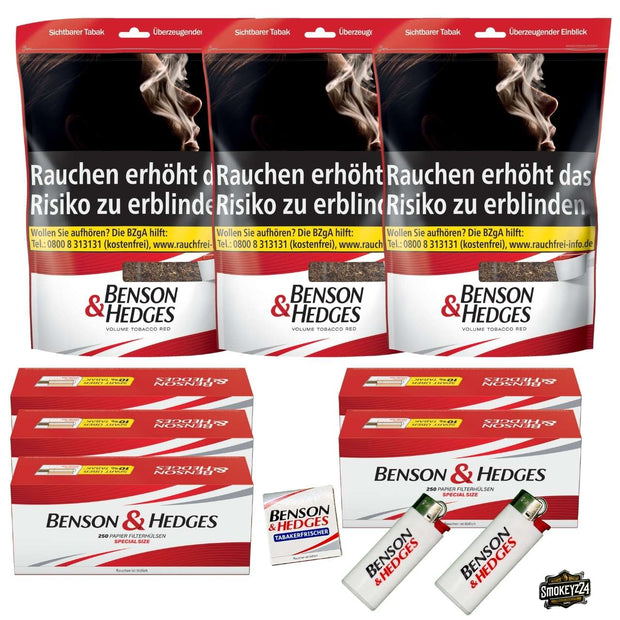 Benson & Hedges Volume Red Zip Bag Bundle mit Hülsen, Feuerzeugen und Tabakerfrischer