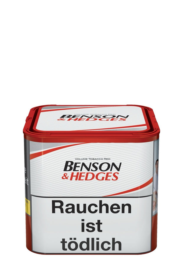 Benson & Hedges Volume Red Stopftabak 38g Dose, frontal fotografiert – kräftige American Blend Tabakmischung, Premiumqualität.