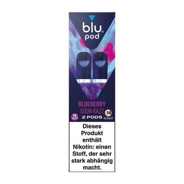 Blu Bar Kit Pod „Blueberry Sour Razz“ 18 mg – Packung mit 2 vorgefüllten 2-ml Pods für das blu bar Kit