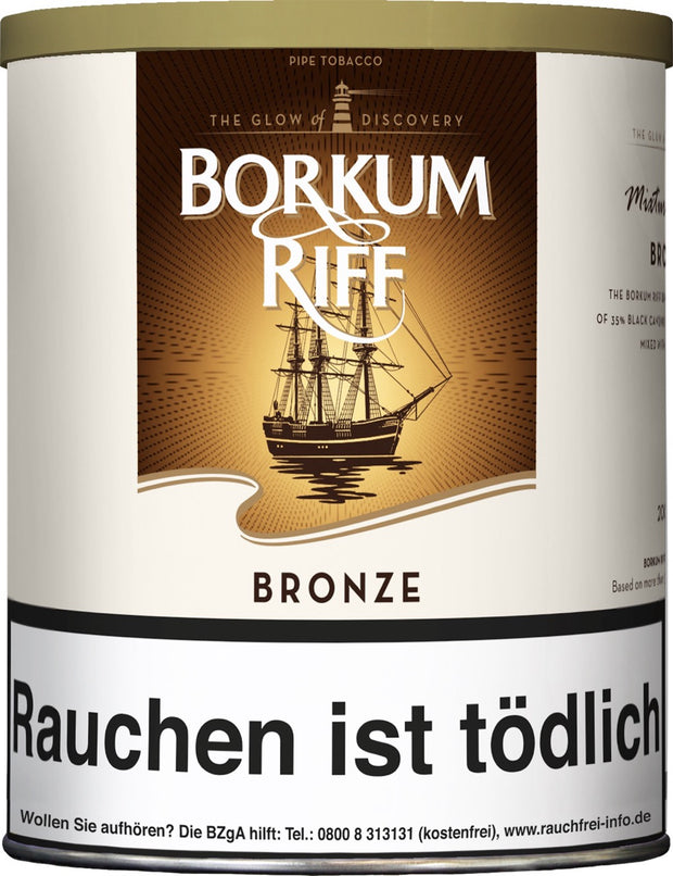 Borkum Riff Bronze Whiskey Pfeifentabak – 200g Dose, Tabakmischung mit Whiskey-Aroma, große Vorratsdose, Verpackung abgebildet