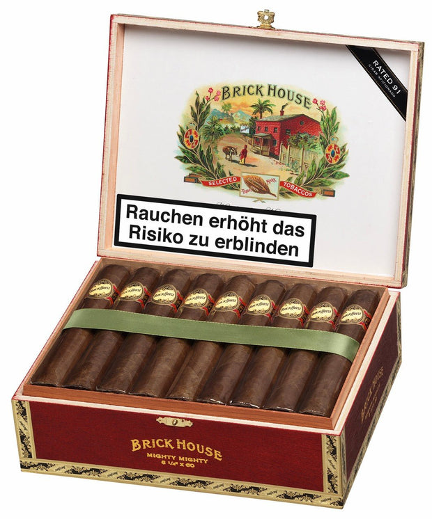 Brick House Mighty Mighty 25er-Kiste – geöffnete Zigarrenschachtel mit 25 handgerollten Longfiller-Zigarren