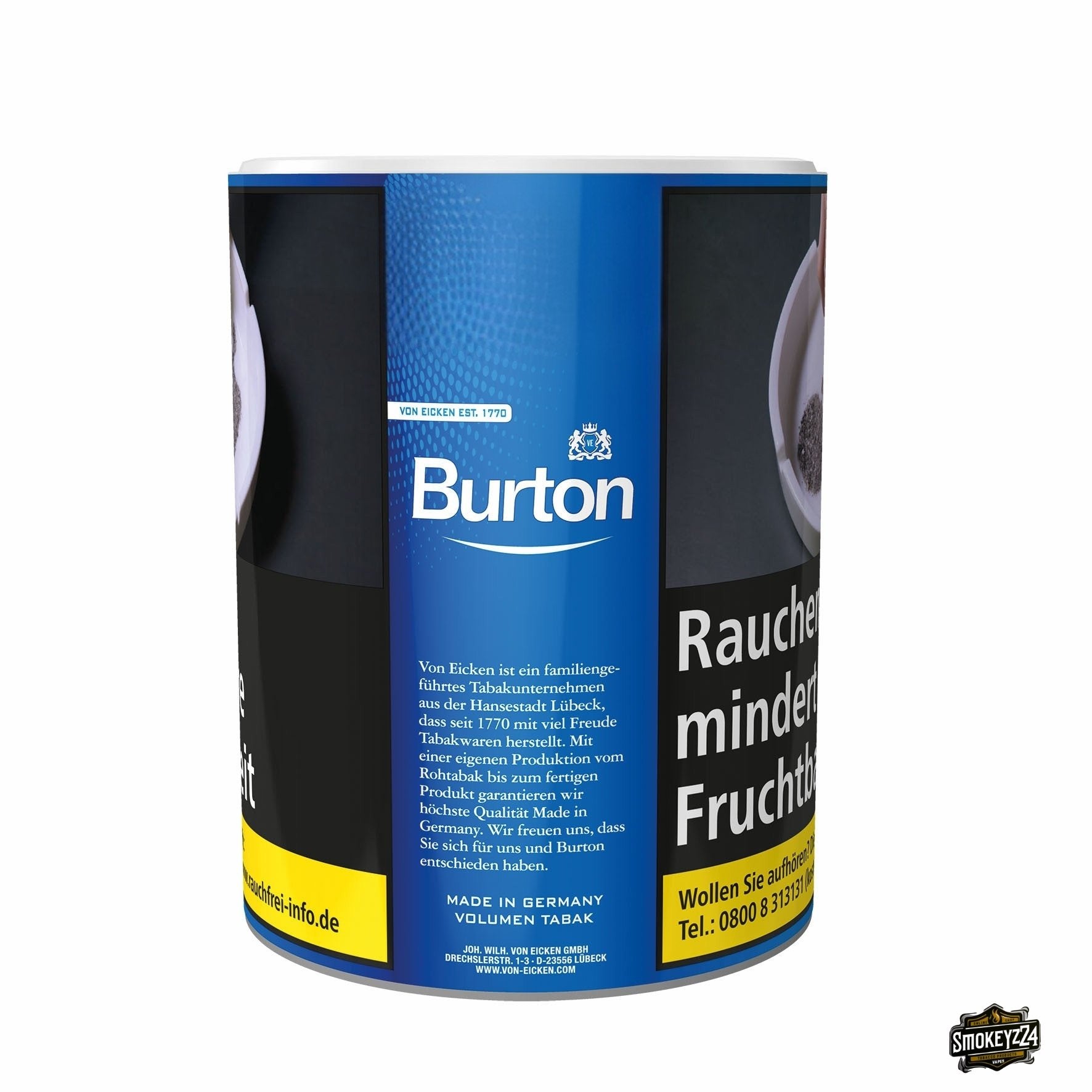 Burton Blue Volumen Stopftabak 65g Dose – milde American Blend Mischung in praktischer Verpackung