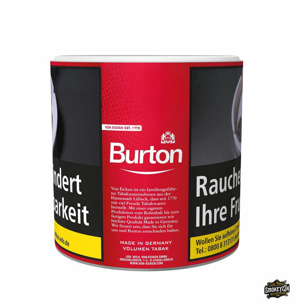 Burton Red Volumen Stopftabak 39g Dose – Ansicht mit Verpackung