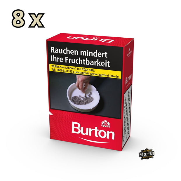 Burton Red Zigaretten – Stange mit 8 Packungen à 29 kräftigen King Size Filterzigaretten im American Blend Stil