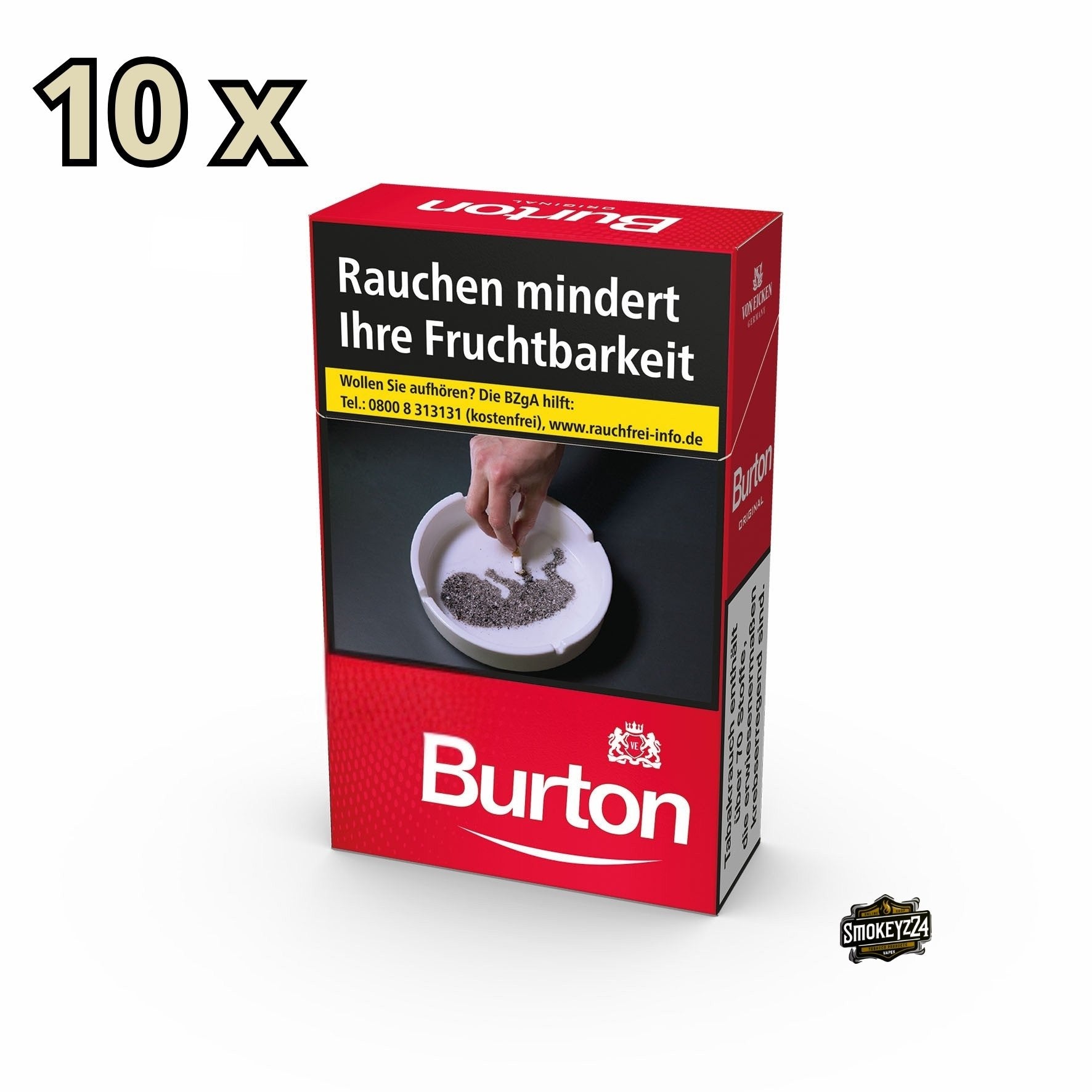 Burton Red Zigaretten Stange – 10 Packungen à 20 starke King Size Filterzigaretten im American Blend Stil